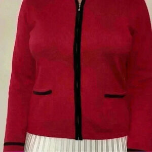 Vintage Charles & Bank Red cardigan with black accent and black zippers